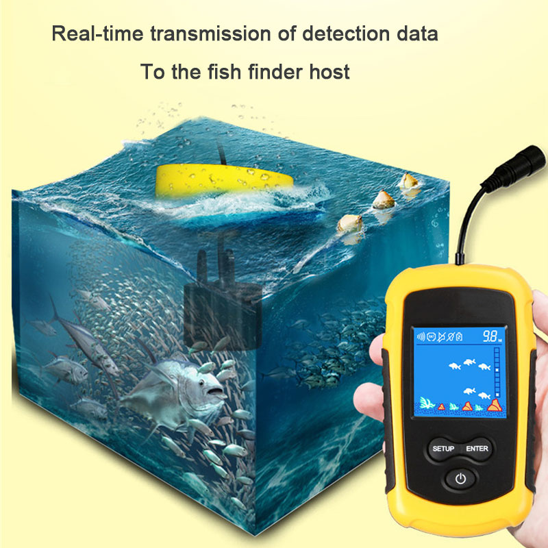 Fish Finder Cable - 100M หน้าจอสีแบบมีสายแบบพกพา SONAR Fish Finder เหยื่อตกปลา